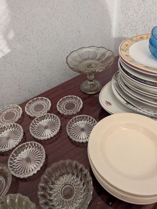 Set farfurii sticla groasa, Cristal, canute, pahare, farfurii dulceata