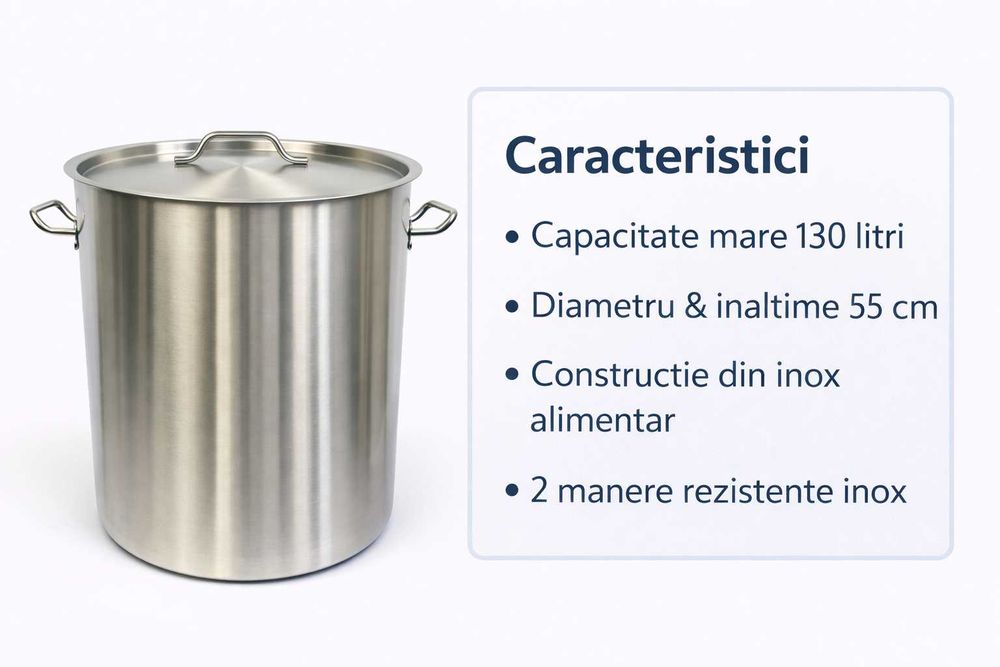 Oala inox profesionala 130L 55x55 cm pentru gatit intensiv