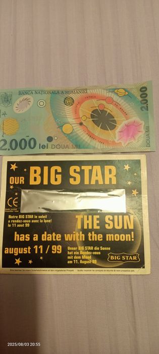 Bacnota 2000 de lei eclipsa plus protectie solara 1999 originala