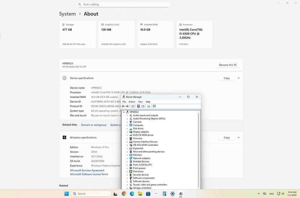 HP EliteDesk I5 6500, 16GB RAM, 256GB SSD NVMe – Windows 11 Pro