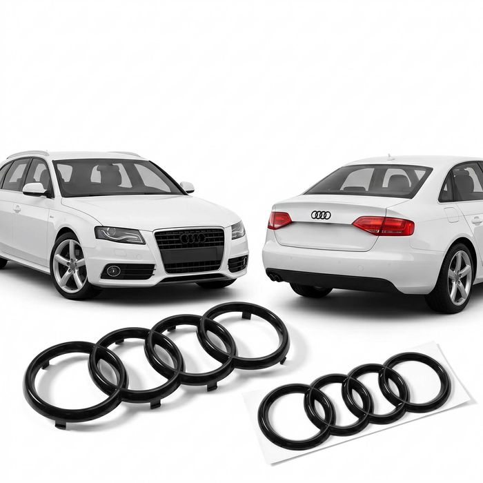 Set Embleme Audi pentru A3 8V, A4 B8, A4 B9 si A5 F5, Fata 273 mm + Spate 192 mm, Negru Lucios