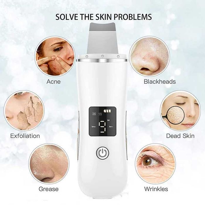 Ултразвуков уред за почистване на лице C7, Шпатула за почистване на лице, Скрубер, Премахване на черни точки, Пилинг, Лифтинг, EMS,Йонофреза,Сонофреза