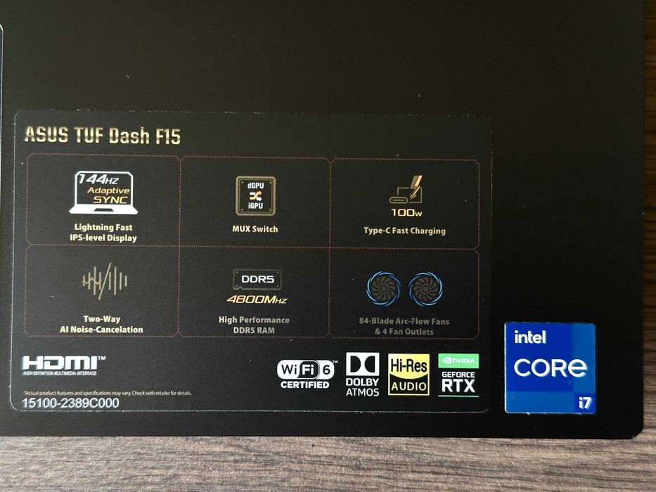 Asus TUF Dash F15 i7/16GB Ram/1TB SSD/144Hz