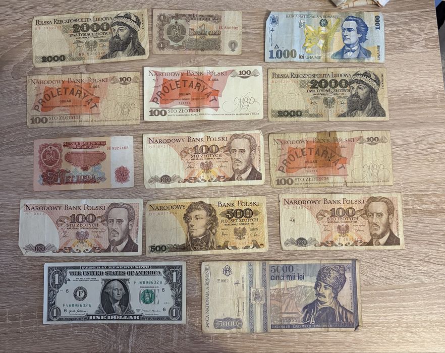 Lot bancnote vechi comuniste Polonia România Bulgaria + 1 dolar SUA