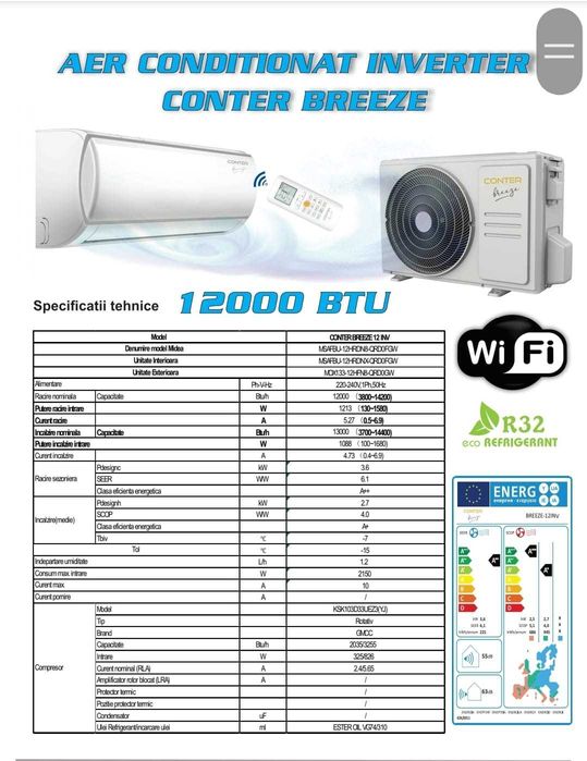 Aer conditionat inverter control WiFi, CONTER BREEZE 24000 BTU