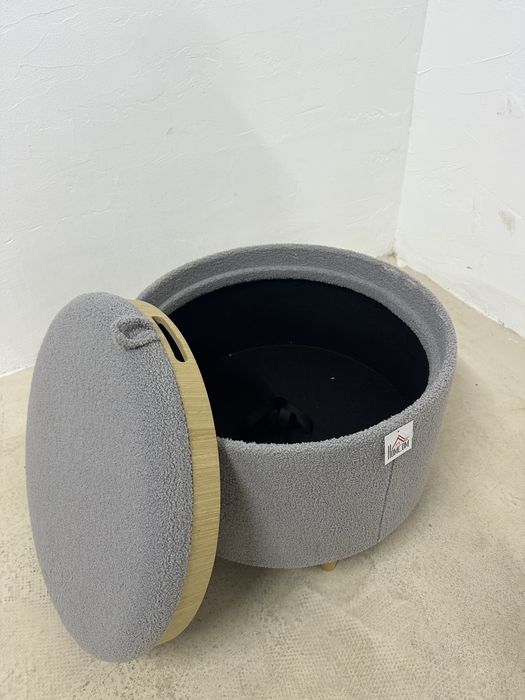 Тапицирана табуретка HOMCOM, плюшено полар, скрито място за съхранение