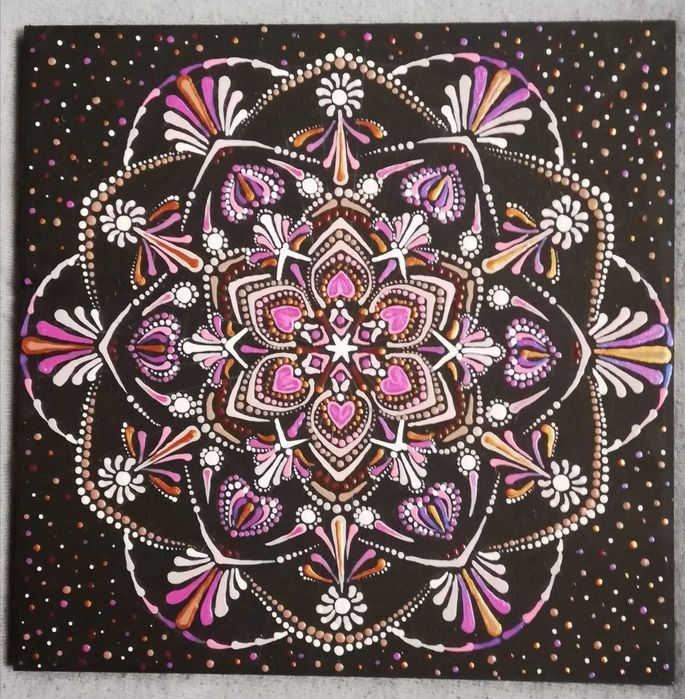 Tablou handmade unicat -  mandala "Inner Love", 32 x 32 cm