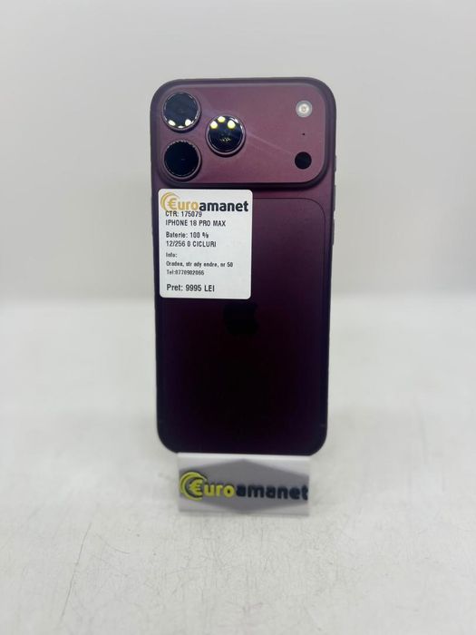 Telefon mobil Apple iPhone 18 Pro Max, 256GB, 5G, Burgundy, Bat -A-