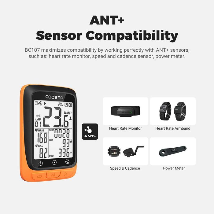 Велокомпютър CooSpo BC107 GPS ANT+ Bluetooth