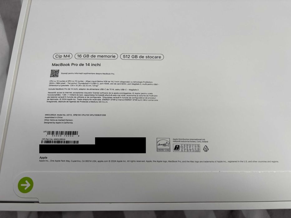 nou sigilat MacBook Pro 14 M4 16GB/512GB Space Black cod MW2U3RO/A