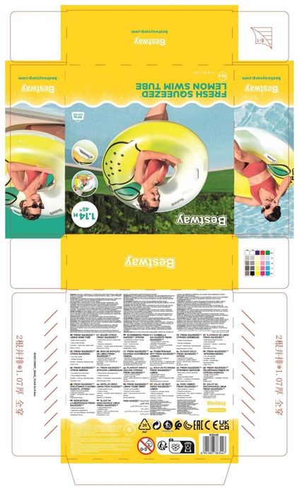 Надуваем пояс Bestway Fresh Squeezed Lemon, 114 см, PVC, жълт, за деца