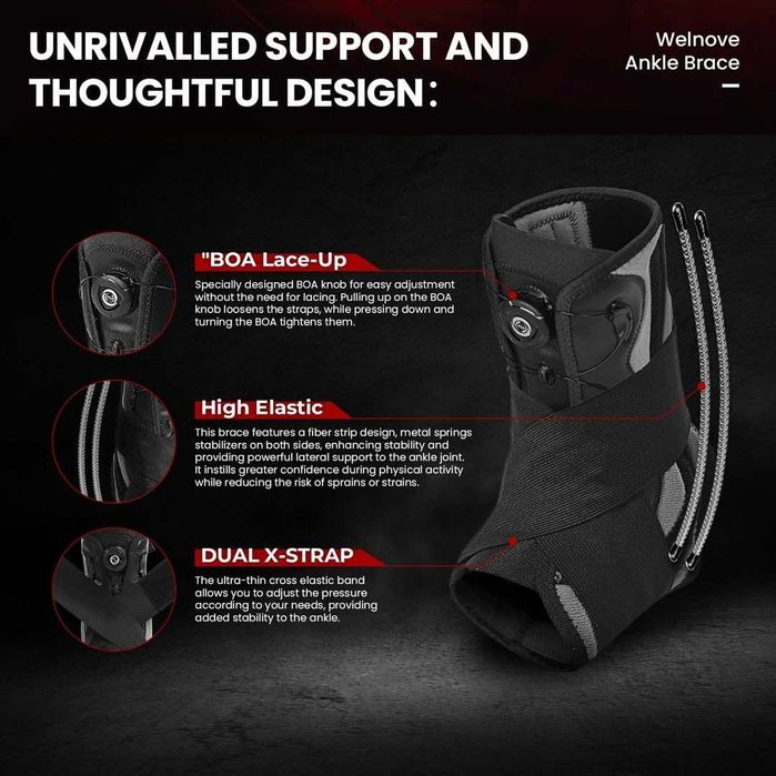 Welnove глезенна шина с метална шина за навехнати глезени - Черна L