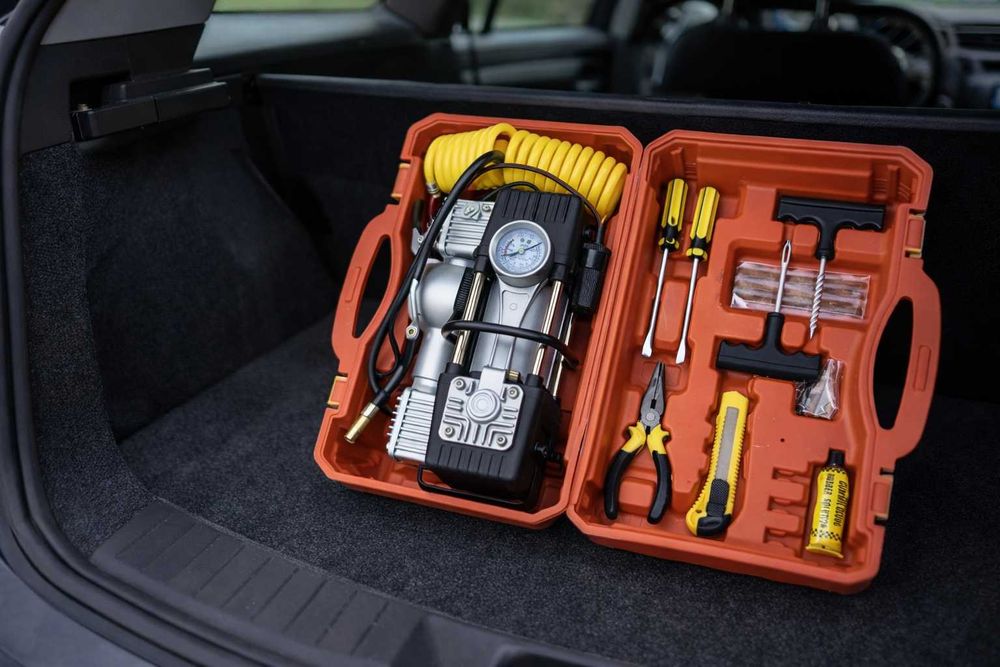 Trusa auto reparatii roti cu compresor 12V completa