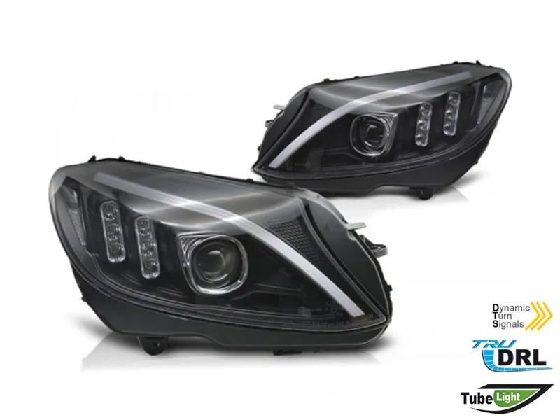 Faruri LED compatibile cu Mercedes C-Class W205 S205 A205 C205 (2014-2018) Negre Semneal Dinamic Secvential