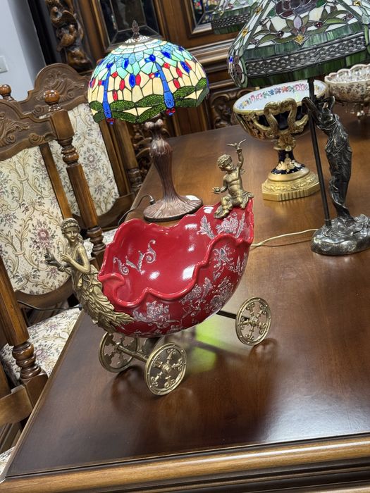 Fructiera deosebita din portelan craquelle si elemente bronz