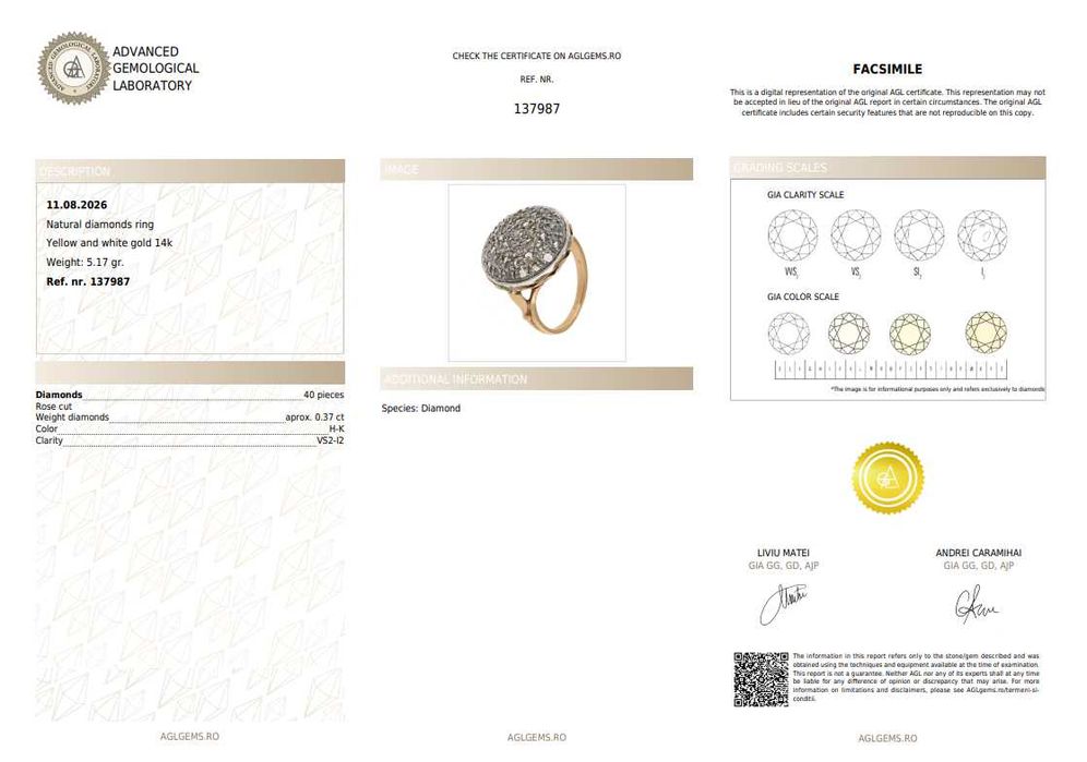 Inel din aur bicolor, decorat cu diamante rose cut