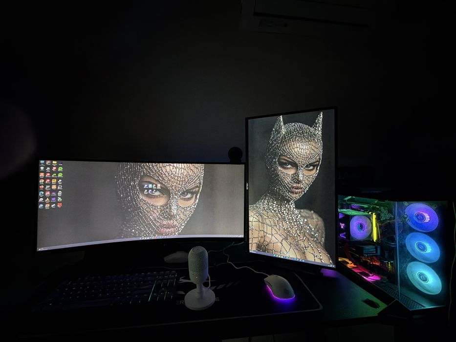 2x 2K Геймърски Монитора - Lenovo Legion 34" Ultrawide 180Hz + ASUS TUF 27" 165Hz