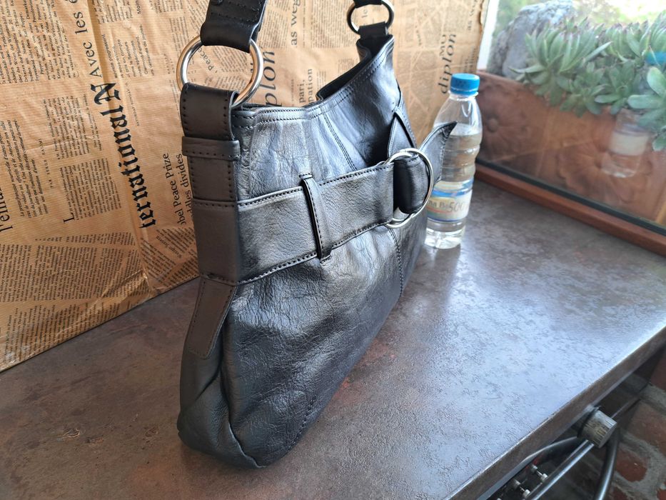 дамска чанта ALFANI,черна кожена-естествена кожа