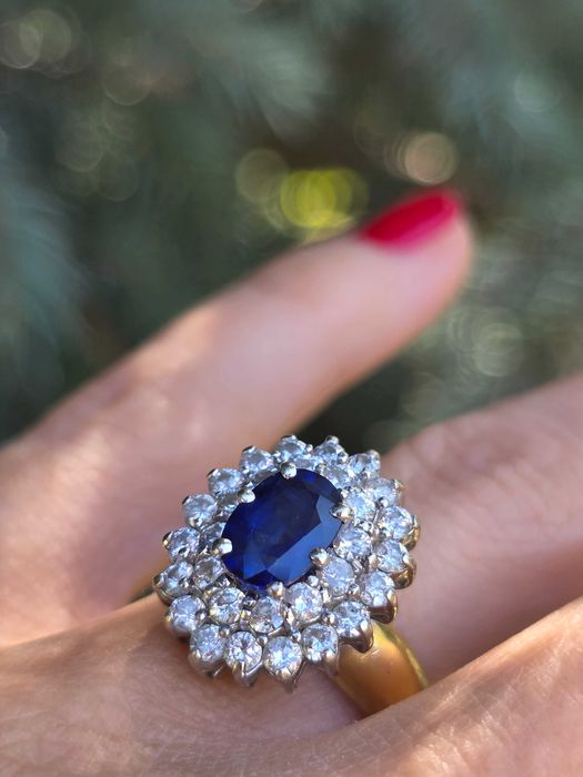 Inel Aur 18 kt Safir natural Sri Lanka si diamante naturale