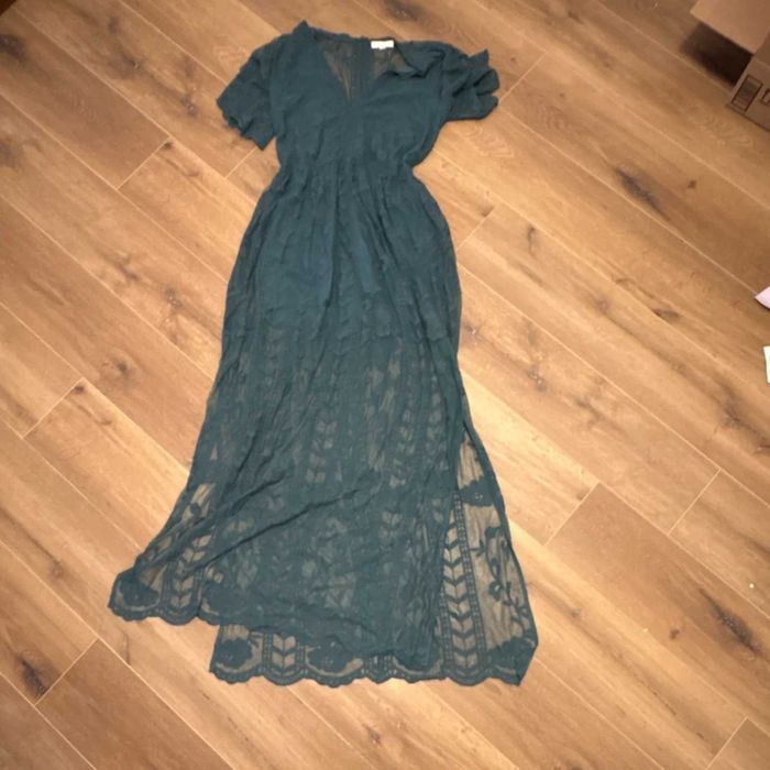 Rochie lungă dantelă verde smarald, mărimea L, superbă