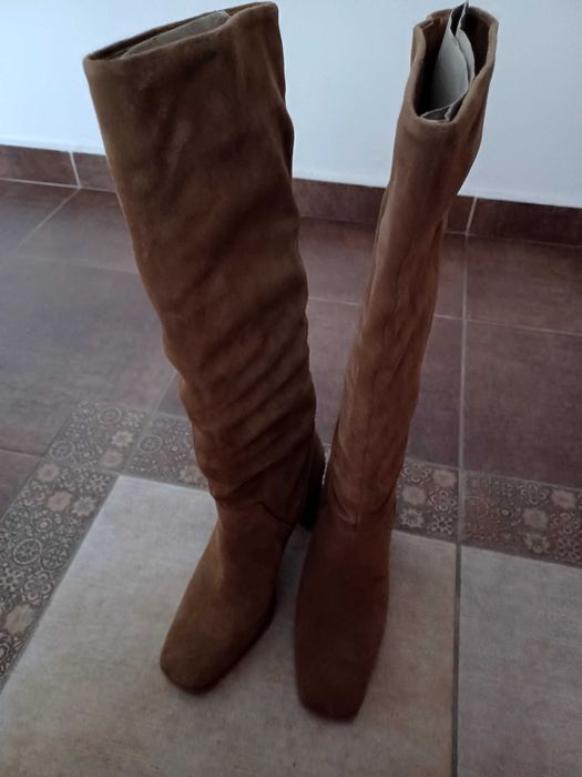 Cizme piele bej maro 39