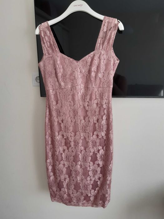 Rochie eleganta, roz pal, dantela