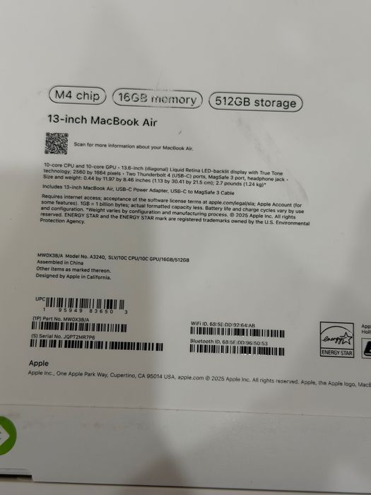 Macbook air 13inch M4