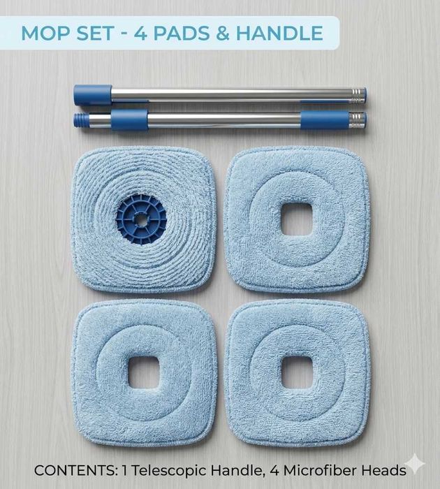 Set Mop Inteligent cu Separare Apă Curată/Murdară + 4 Rezerve Microfibră