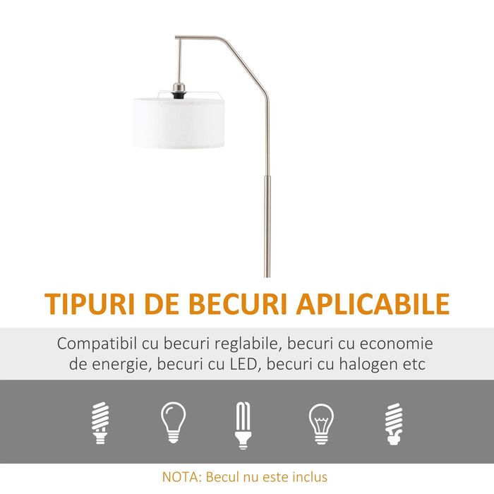 Lampă de podea modernă din oțel cu abajur din material textil, 65x33x158cm – Alb , HOMCOM
