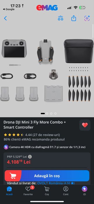Vand Drona Dji Mini 3 fly more combo + rc + kit dji mic mini!