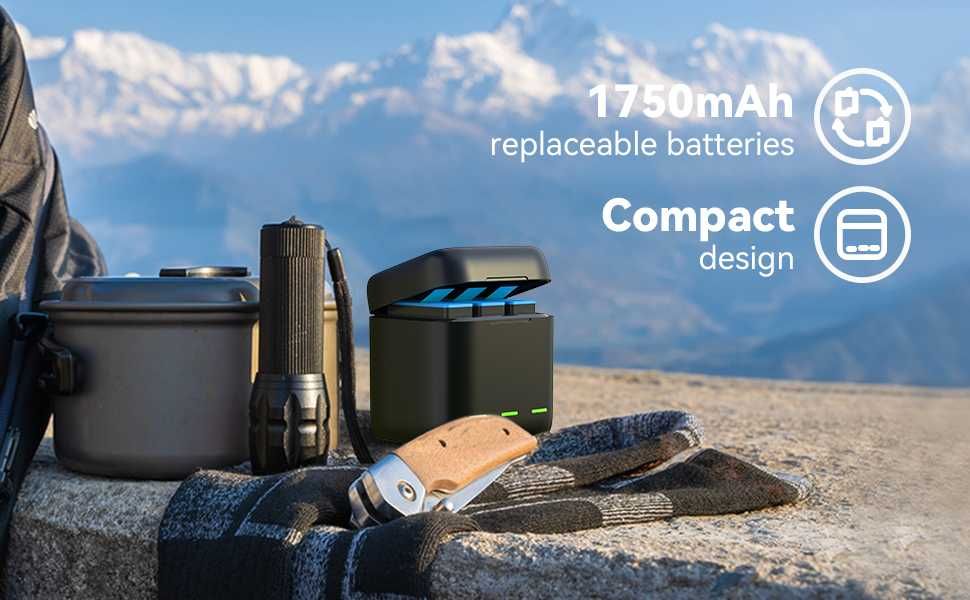 Зарядно с две батерии за GoPro Hero 12 / 11 / 10 / 9 от TELESIN