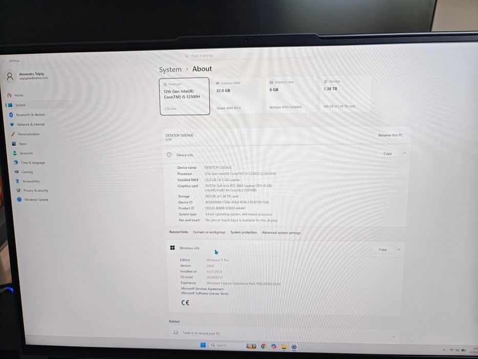 Vând Laptop Gaming / Editare – Intel i5 Gen 12 | 32GB RAM | RTX 3060 (6GB) | 1.5TB SSD | Win 11 Pro