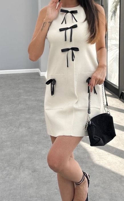Rochie tricot subtire cu fundite, noua, model Zara, masura S/M