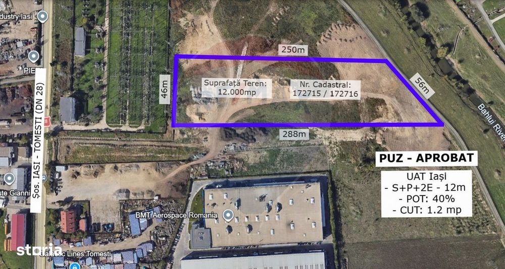 Teren Intravilan 1.2Ha de Vânzare, PUZ Aprobat - ZONA INDUSTRIALA IAȘI