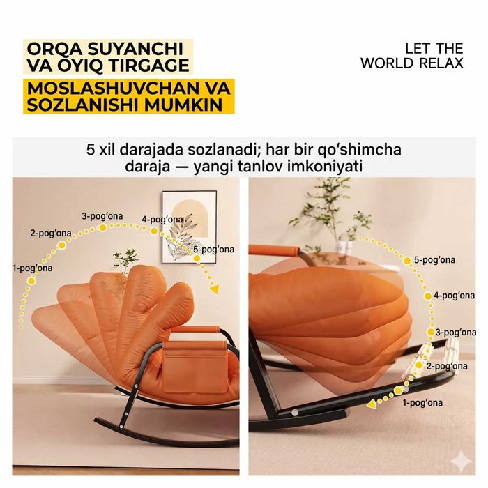 Hovli, bog' va uy ichi uchun mo'ljallangan, qulay kreslo-kachalka