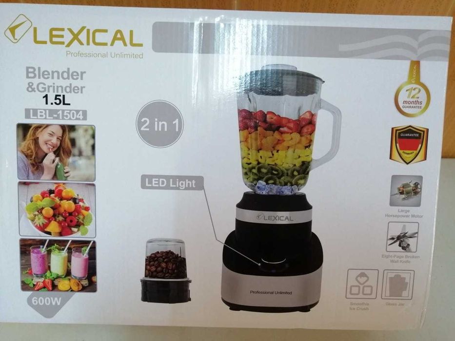 Мощен Блендер 2в1 Lexical ,600 Вата ,2L ,Функция за Блендиране на лед