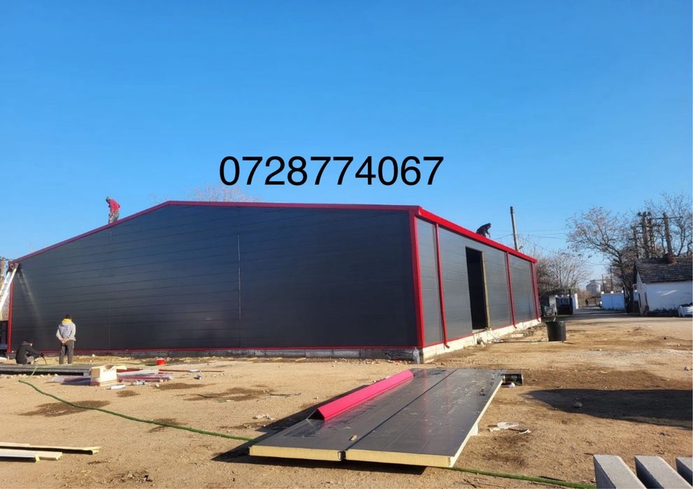 Hala metalica 12x30 acoperit cu panou de 6 gri antracit service auto