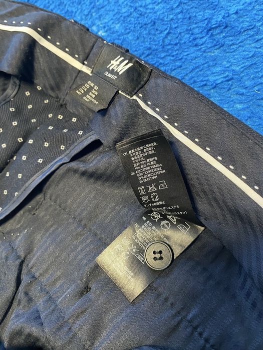 Pantaloni de barbati H&M  slim fit, mar 34/36, bleumarin cu model romb