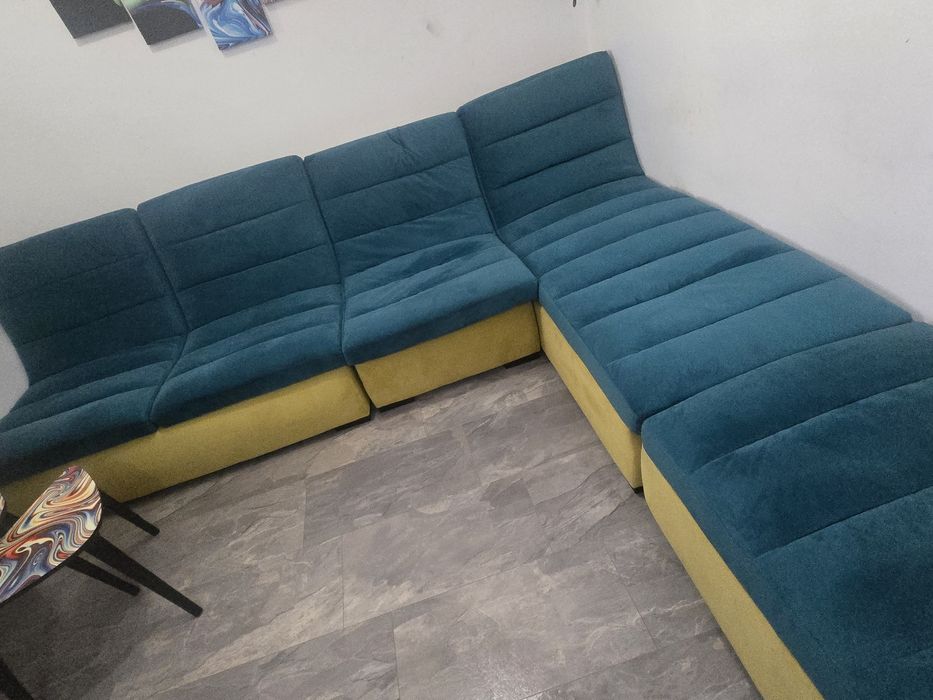 Canapea Staer galben  muștar cu albastru