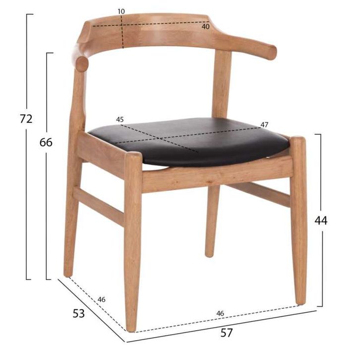 Трапезен стол, Cersei, Черен, Дъб, Дърво, 57х54х74см.