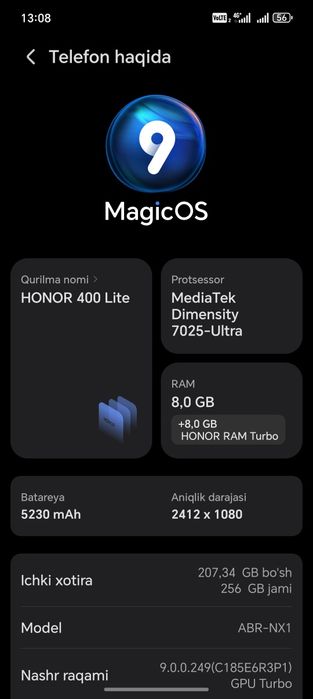 HONOR 400 lite sotiladi holati ideal