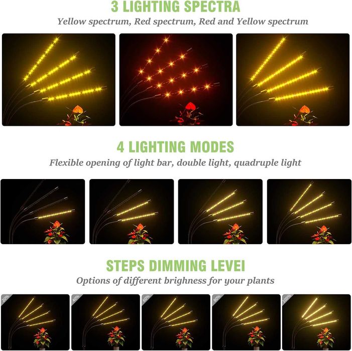 Лампа за отглеждане на растения STELS, Трипод, Таймер, LED 90W