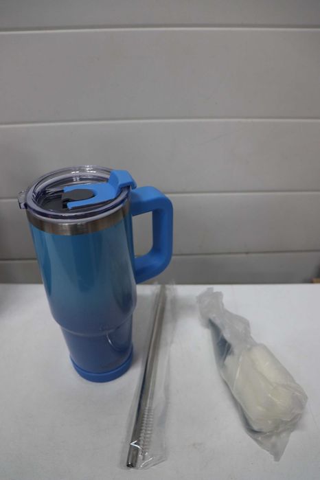 Чаша със сламка и капак, неръждаема стомана с двойна стена, 891мл