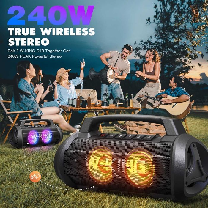 Bluetooth Колонка W-KING, 70 W RMS (120 W Peak), Super Bass, LED Осветление