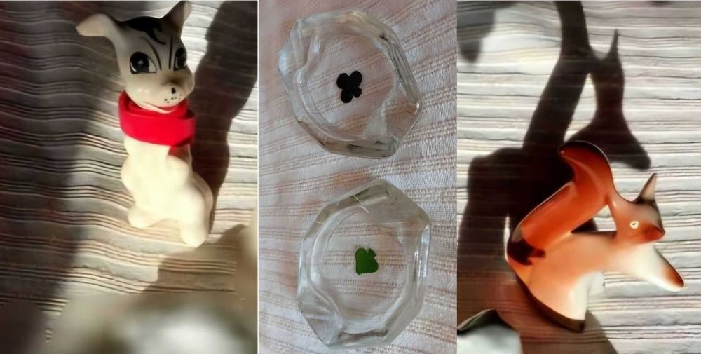 Bibelouri portelan cățel, veverita, scrumiere/bomboniere mici vintage