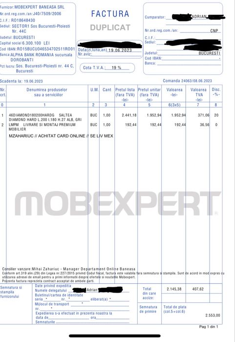 Saltea Mobexpert DIAMOND HARD 180x200 cm, H 27 cm – NOUĂ, SIGILATĂ