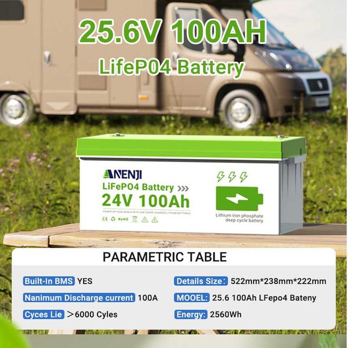 Baterie LifePo4 Anenji 24V 100Ah Bluetooth