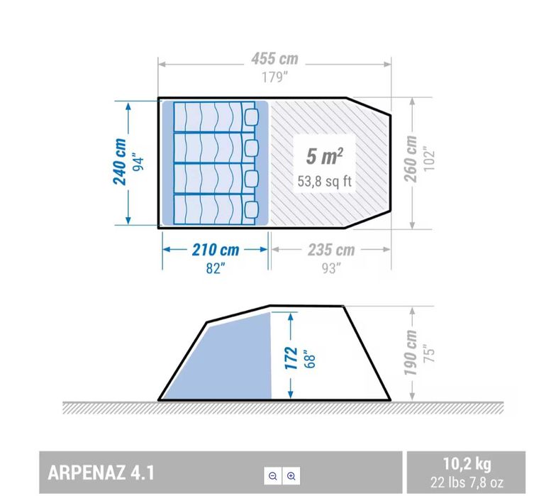 Cort de camping 4 locuri, Decathlon Quechua Arpenaz 4.1, nou, nefolosit, in cutie.