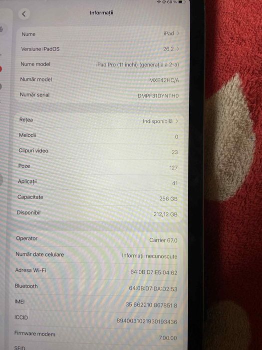 Vând schimb iPad pro 11 inch generația a 2-a cu 256 GB și RAM 6 GB