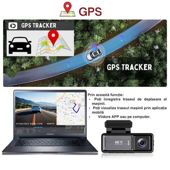 Camera Auto DVR, Camera de Bord, 4K Full HD, 1080P, GPS, WiFi